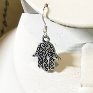 Jewish Hamsa Jewelry with a Heart- Kabbalah Earrings - Hand of Fatima - Judaic Hamsa Jewelry - AspenTreeJewelry