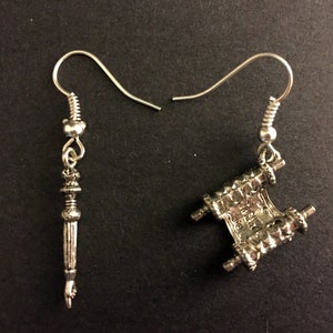 K&#39;riat HaTorah Earrings, Mismatched Torah Scroll and Yad Jewish Jewelry, 3-D Judaica Torah and Yad Jewelry - AspenTreeJewelry
