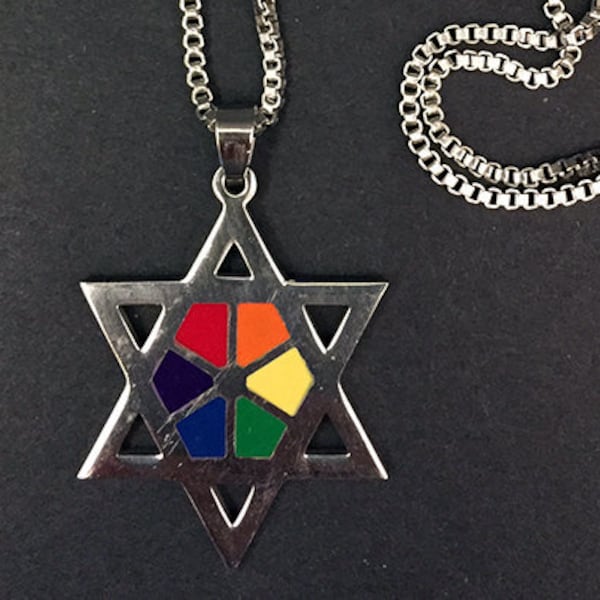 Jewish Star Of David Pendant Necklace - Rainbow Magen David Necklace - Gay Pride Star of David Jewelry - LGBT Judaica - AspenTreeJewelry