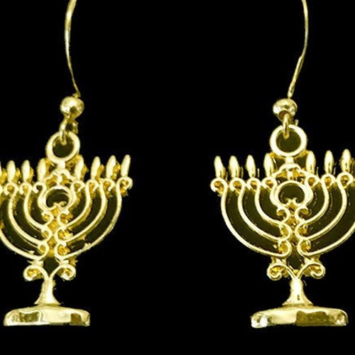 Gold Filigree Menorah Earrings Hanukkah Hanukiah Jewelry Etsy