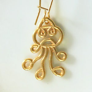 Gold Octopus Earrings - Sea Creature Jewelry - In an Octopus&#39;s Garden in the Shade Earrings  - AspenTreeJewelry