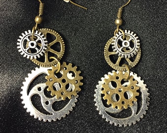 Dangle Earrings Steampunk Gold Gears jewelry Hoop Earrings