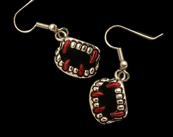 Halloween Jewelry - Vampire Fangs with Dripping Blood - Vampire Fang Earrings - AspenTreeJewelry