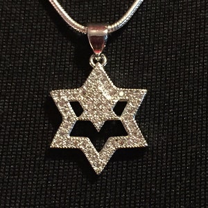 Sterling Silver Plated Star of David with Crystals Necklace - Magen David Judaica - Single Sided Jewish Star Pendant - AspenTreeJewelry