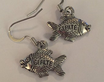Antique Silver Gelilte Fish Earrings,Passover Jewely, Shabbat and Passover Earrings, double sided earrings, Jewish Appetizer Jewlery