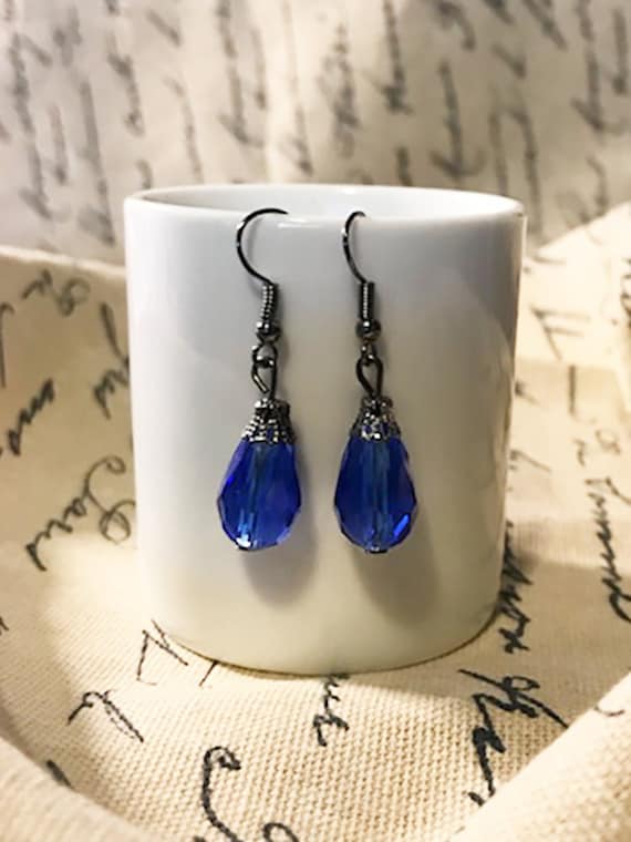 Royal Blue Crystal Teardrop Earrings - AspenTreeJewelry