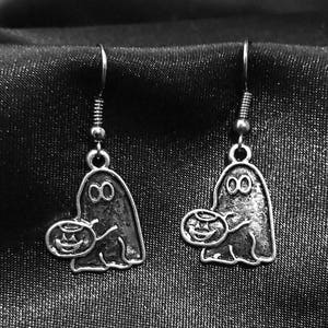 Spooky Ghost Earrings - Trick or Treating Halloween Ghost - Antique Silver Jewelry - AspenTreeJewelry