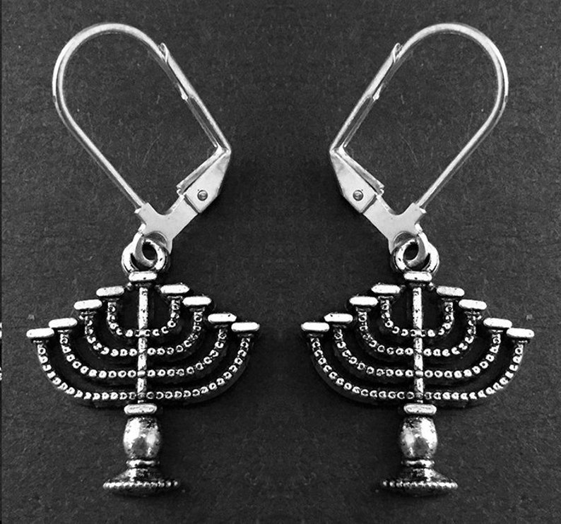 Silver Hanukkah Menorah Earrings