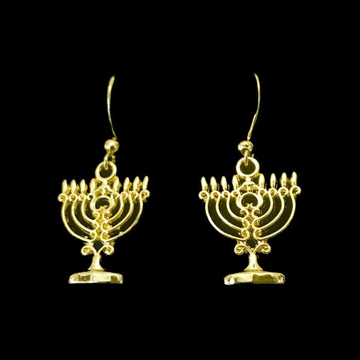 Gold Filigree Menorah Earrings Hanukkah Hanukiah Jewelry Etsy