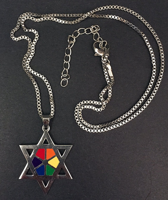 Jewish Star Of David Pendant Necklace - Rainbow Magen David Necklace - Gay Pride Star of David Jewelry - LGBT Judaica - AspenTreeJewelry