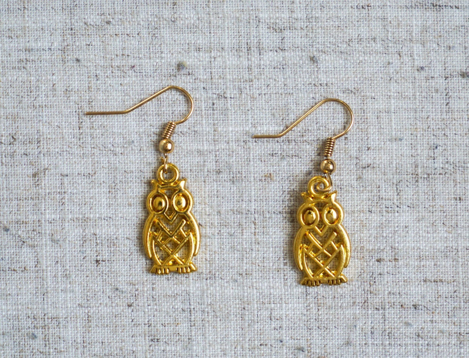 Gold Owl Earrings - Night Bird Jewelry - Zoo Earrings - AspenTreeJewelry