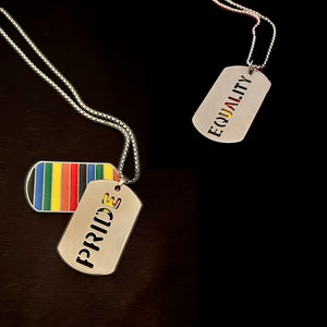 Gay Pride Equality or Pride Dog Tag Pendant - LGBT Rainbow Stripes Equality or Pride Necklace - AspenTreeJewelry