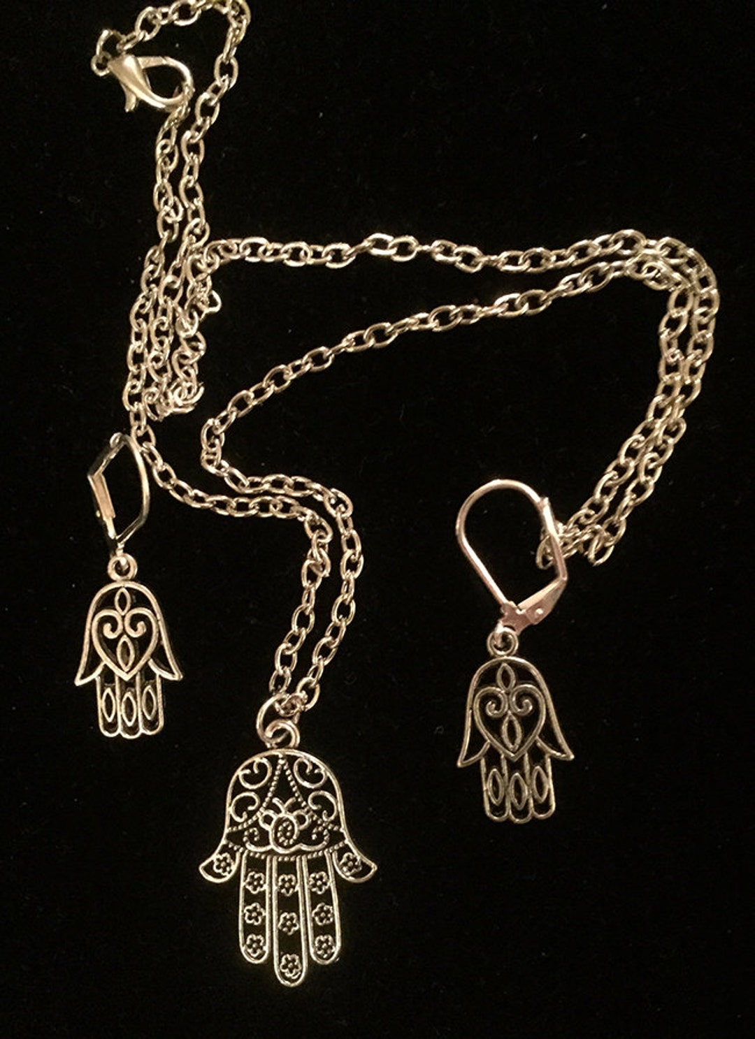 Art Deco Hamsa Jewish Jewelry Kabbalah Necklace and Earrings Etsy
