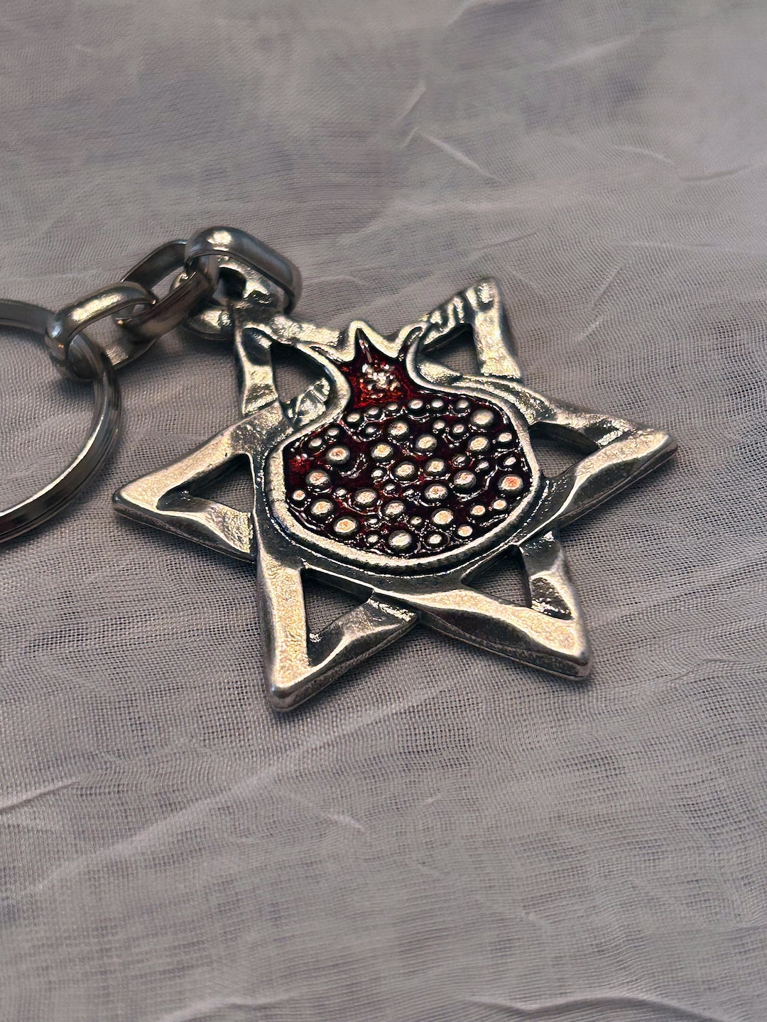 Unique star of david and red pomegranate necklace and keychain double