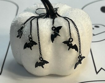 Black Bat Dangle Earrings - Halloween Enamel Black Bats and Ear Wires - AspenTreeJewelry