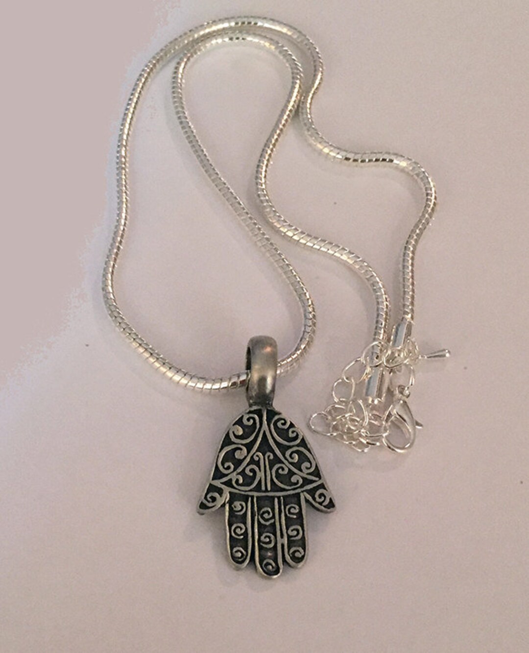 Solid Pewter Hamsa Necklace Hand of Fatima Necklace Jewish - Etsy