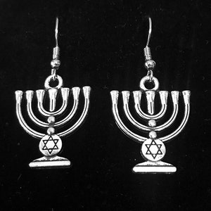 Silver Seven Branch Menorah Earrings - Jewish Jewelry - AspenTreeJewelry