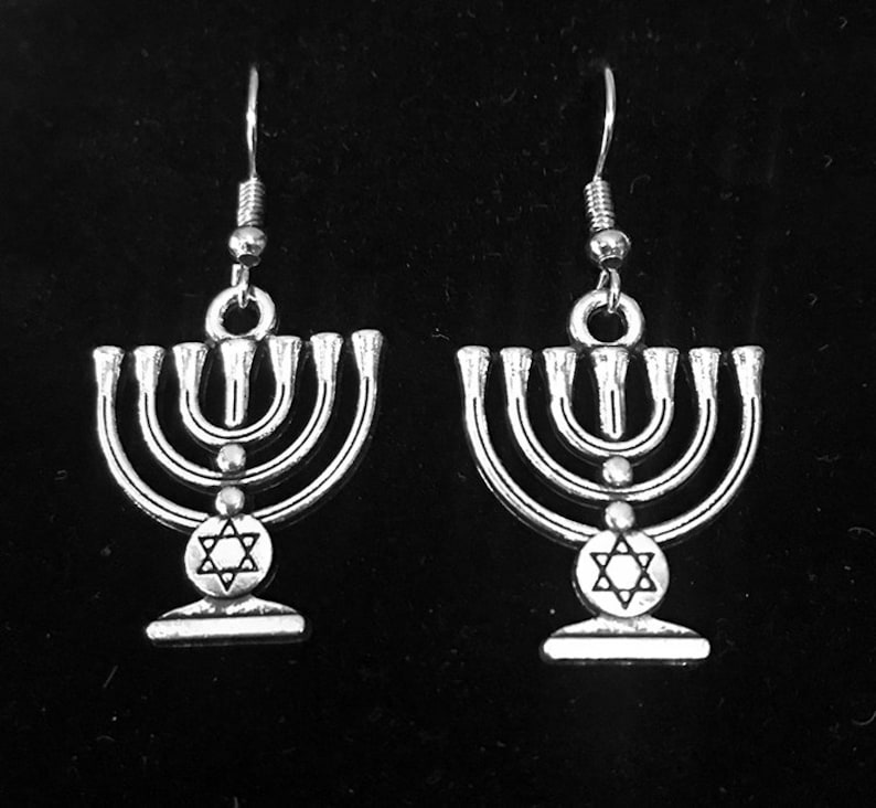 Silver Seven Branch Menorah Earrings Jewish Jewelry Etsy