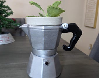 3D Printed Greca Flower Pot (Indoor) | PLA Coffee Maker Planter | Fits 4" Pot Insert | Puerto Rican Home Decor Gift | Wholesale Available