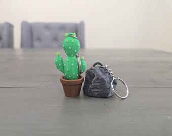 Mini Friendship Rocks & Tiny Cactus Keychains | Bag Charm Accessory | 3D Printed PLA