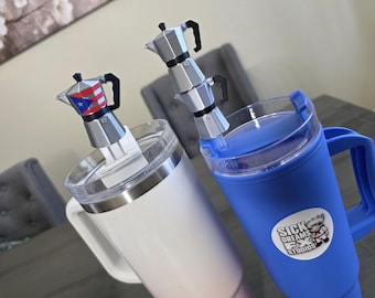Tiny Greca Straw Charm Or Topper | 3D Printed PLA Coffee Maker | Boricua Pride Gift, Puerto Rican Party Favor for Straws