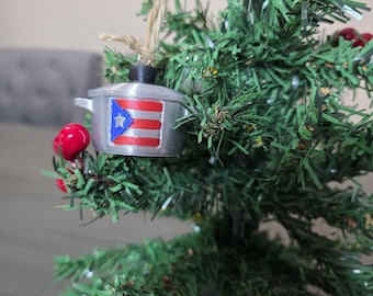 Puerto Rico Caldero with Flag 3D Ornament | Tree Accessory | Puerto Rican Navidad Accessory