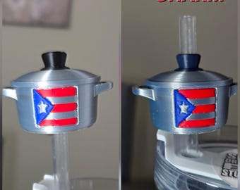 Puerto Rico Caldero Straw Charm & Straw Cover Topper | 3D Printed | Boricua Pride Gift, Puerto Rican Kitchen Party Favor for Tumblers