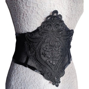 Black lace corset belt-gothic accessories-wgt-costume-decorative belt-belt with lace applique-black lace belt-gothic belt