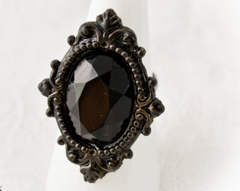 Black Victorian Gothic  Ornate Adjustable Ring -Victorian Gothic Ring-Gothic Ring- Ring