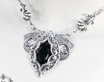 Silver flourish victorian gothic necklace-Choose gem colour-gothic necklace-victorian gothic necklace-gift ideas-fleur de lis necklace-gift
