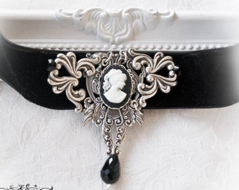 Victorian gothic aristocratic cameo choker-Historical jewelry-Victorian gothic choker-cameo choker-choker