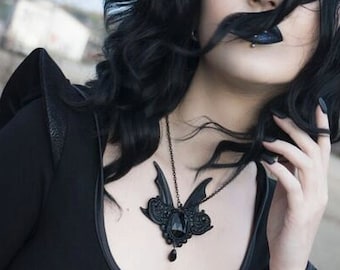 The Evil Queen Necklace-Black gothic necklace-bat necklace-vampire necklace-black jewelry-fantasy bat necklace