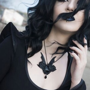 The Evil Queen Necklace-Black gothic necklace-bat necklace-vampire necklace-black jewelry-fantasy bat necklace