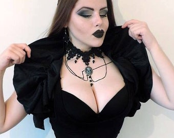 Black taffeta bolero /shrug-Gothic bolero-gothic shrug-ruffle bolero-Costume accessories
