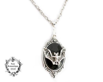 Gothic silver bat necklace-gothic bat necklace-gothic pendant-necklace-bat pendant-18x25mm