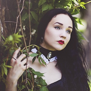 Gothic black and white leather cameo neck collar-gothic collar-gothic choker-choker-collar-cameo choker