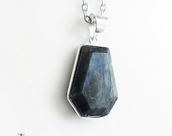 Coffin labradorite  necklace- gothic necklace