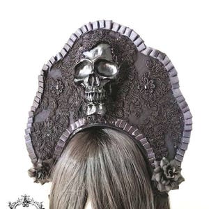 Santa Sangre gothic kokoshnik-black skull headpiece-wgt-gothic headpiece-headpiece image 1