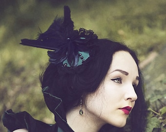 Satin cypress rococo fascinator-Gothic headpiece-Victorian fascinator-Victorian gothic fascinator