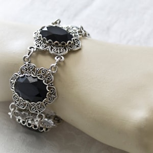 Silver bracelet with get black gems-gothic jewelry-Bracelet-black gems-victorian gothic cuff