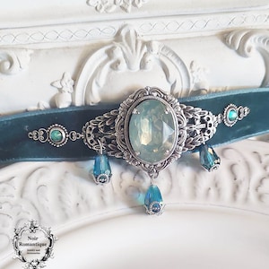 Isolde victorian gothic choker-romantic goth choker-gift-tiffany blue velvet choker