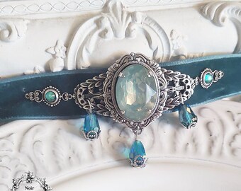 Isolde victorian gothic choker-romantic goth choker-gift-tiffany blue velvet choker