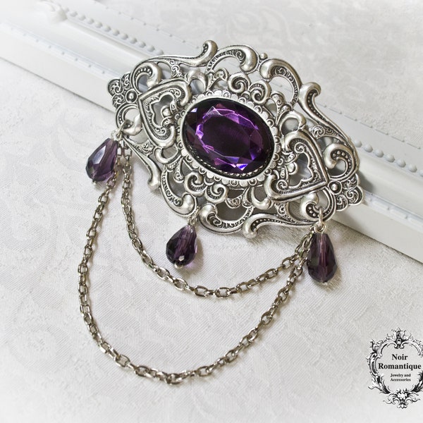 Cassandra's Secret Silberne viktorianische Cameo Brosche mit Amethyst Edelstein-Victorian Brosche-Victorian -Swarovski Gems