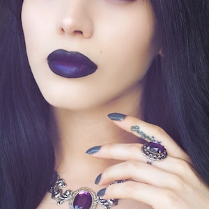 The Royal  Purple Jewelry Set-Victorian Gothic Set of Necklace and Ring-Gothic Jewelry set-Mahafsoon Jewelry Jet