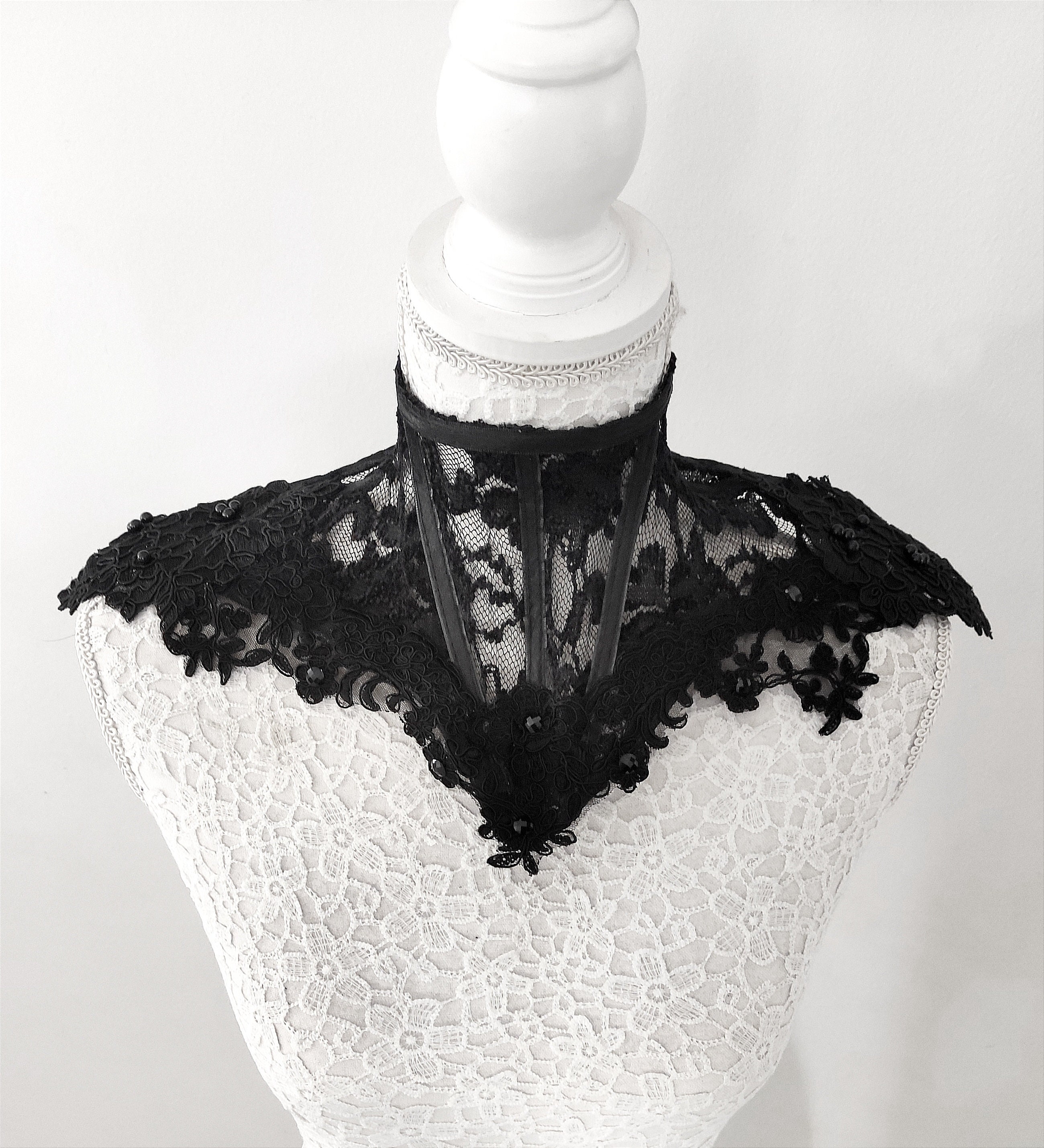 The Royal Black Lace Neck Corset-neck Corset-lace Neck - Etsy Canada