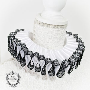 Historical satin white elizabethan ruff with black lace detail-elizabethan ruff collar-historical costume-wgt image 1