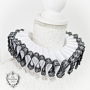 Historical satin white elizabethan ruff with black lace detail-elizabethan ruff collar-historical costume-wgt