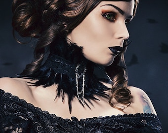 The Black Swan Feather Neck Collar-Feather Choker- Gothic Choker-Gothic Choker- Choker