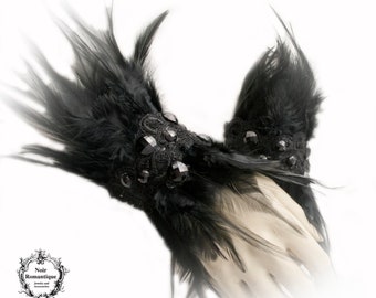 The Black Swan Feather Cuffs-Feather Cuff set-Black Gothic Cuffs-Gothic Cuffs- Cuffs-Fantasy accessories