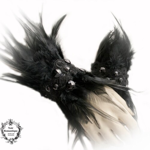 The Black Swan Feather Cuffs-feather Cuff Set-black Gothic - Etsy
